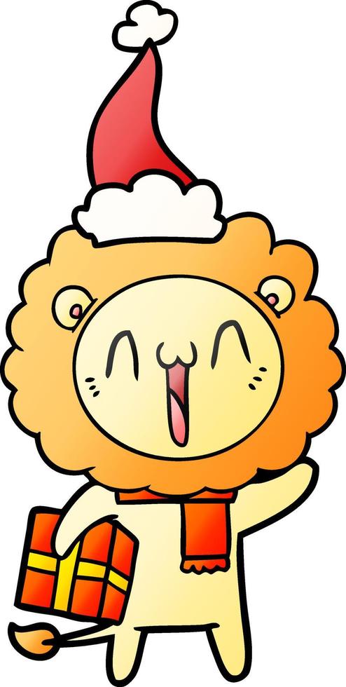 dibujos animados de gradiente feliz de un león con sombrero de santa vector