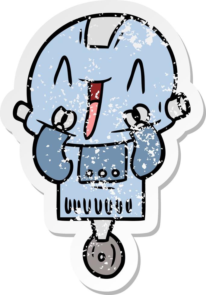 distressed sticker of a cartoon robot vector