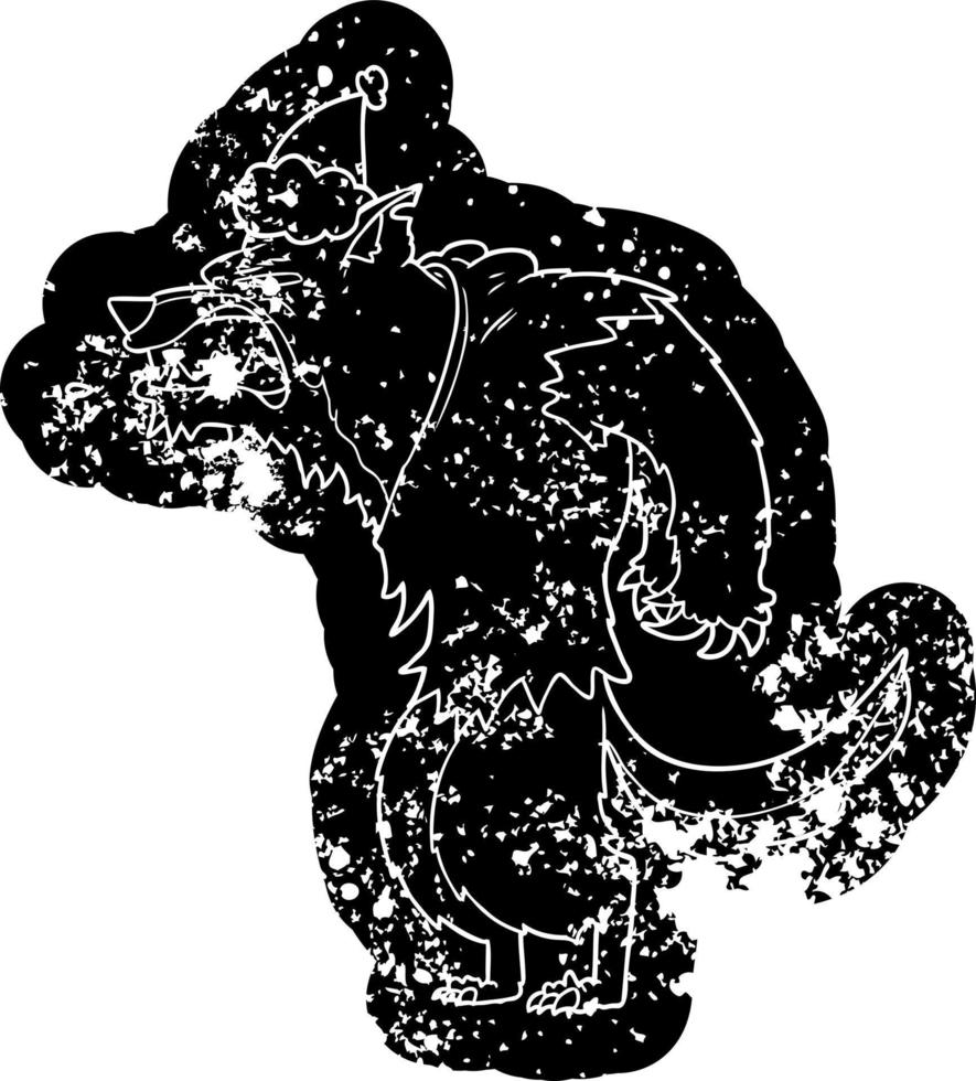 caricatura de hombre lobo enojado icono angustiado de un sombrero de santa vector