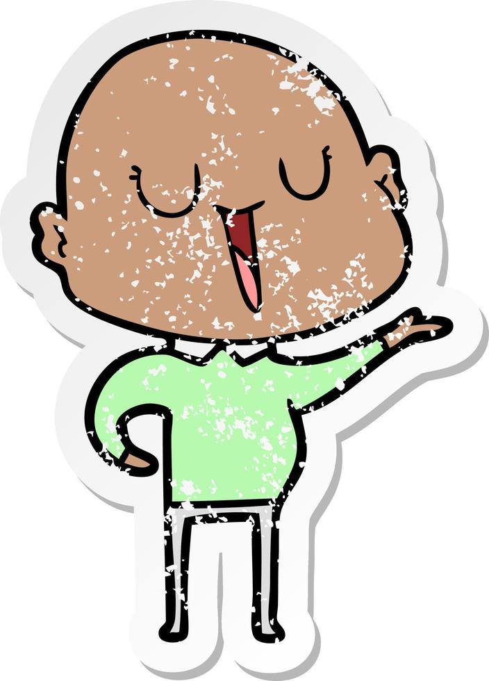 distressed sticker of a happy cartoon bald man vector