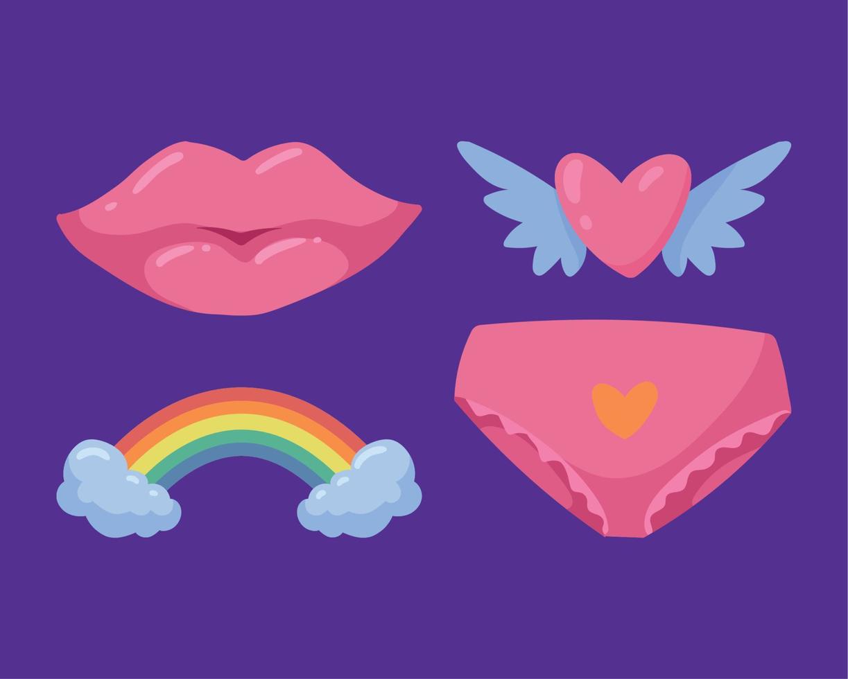 four girly doodle icons vector