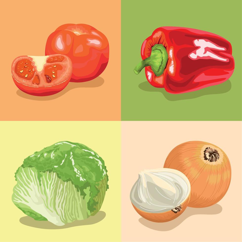 vegetables healthy food four icons vector