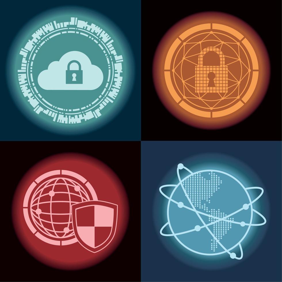 four cyber security icons vector