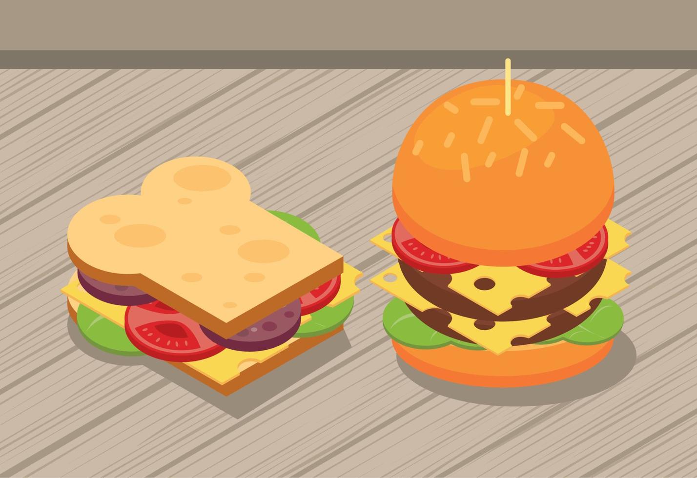 isometric sandwish and hamburger vector