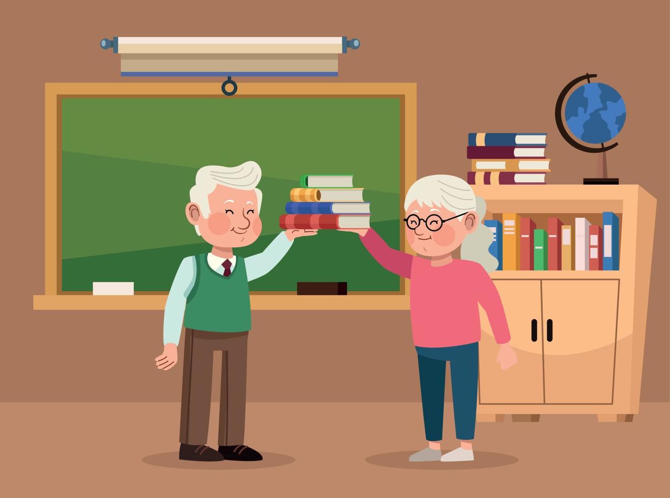 old couple in classroom scene vector