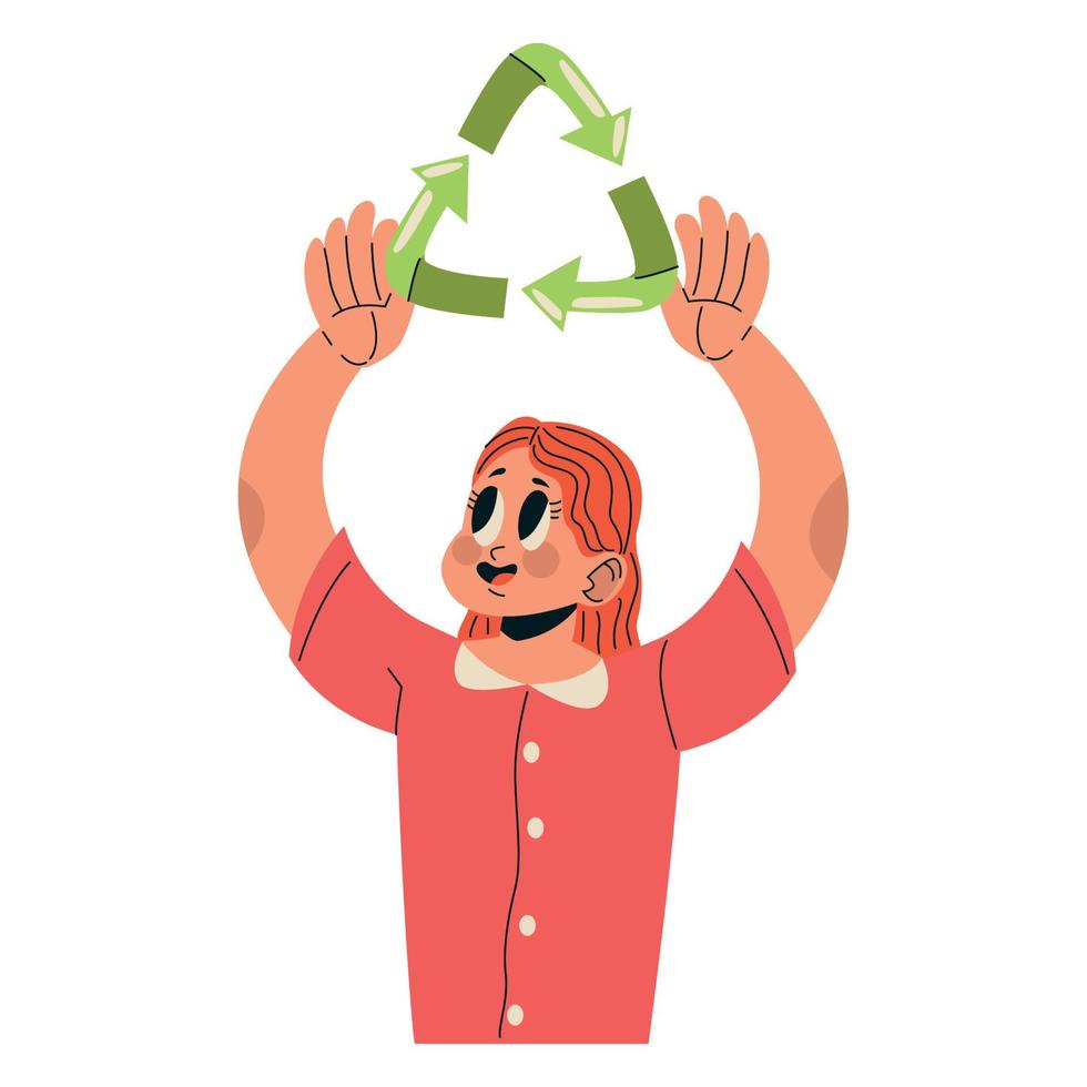 female ecologist lifting recycle arrows vector