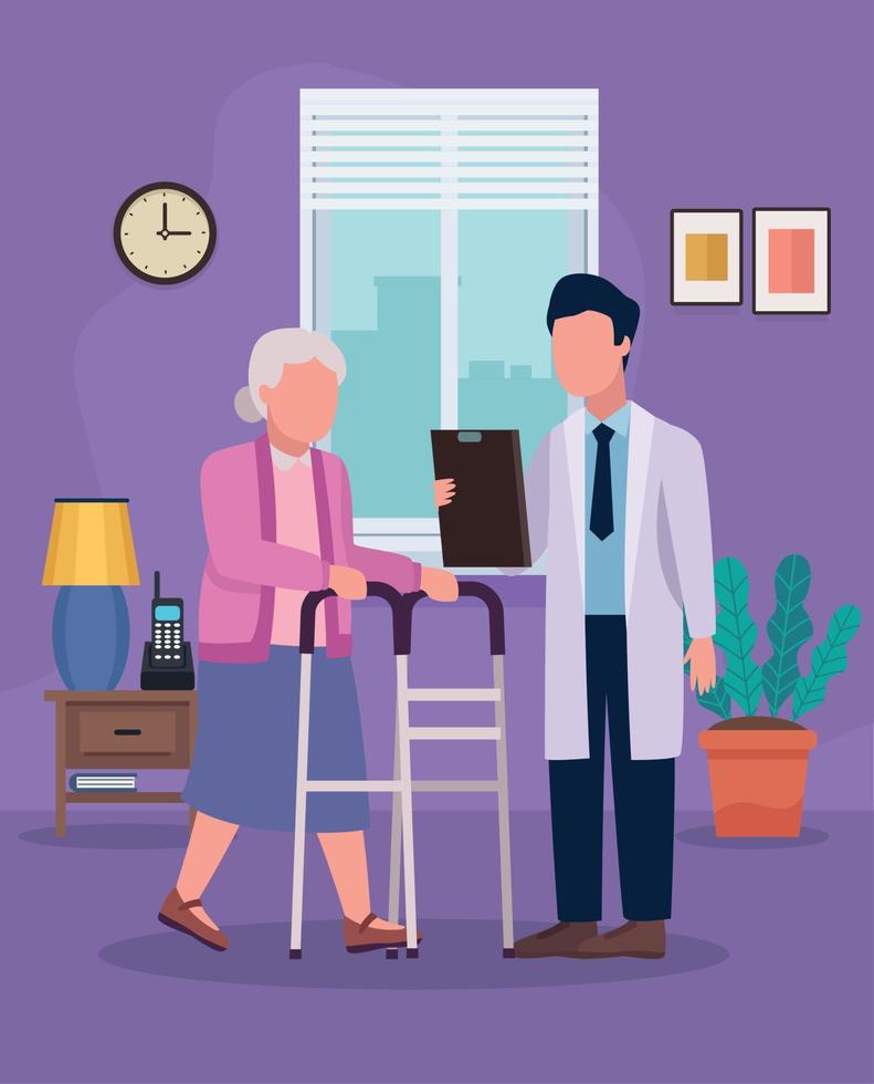 male doctor and old woman vector
