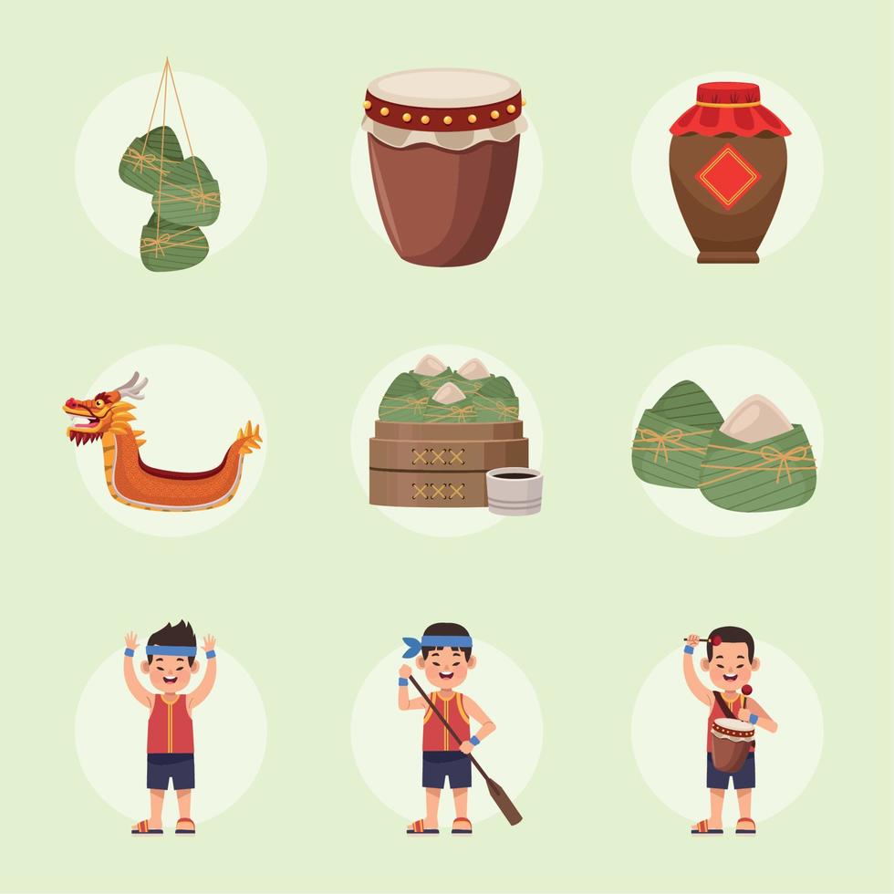 dragon boat festival icons vector