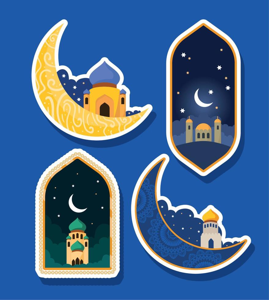 eid mubarak celebration icons vector