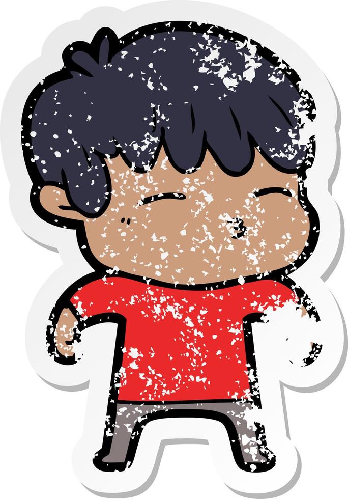 distressed sticker of a cartoon curious boy vector