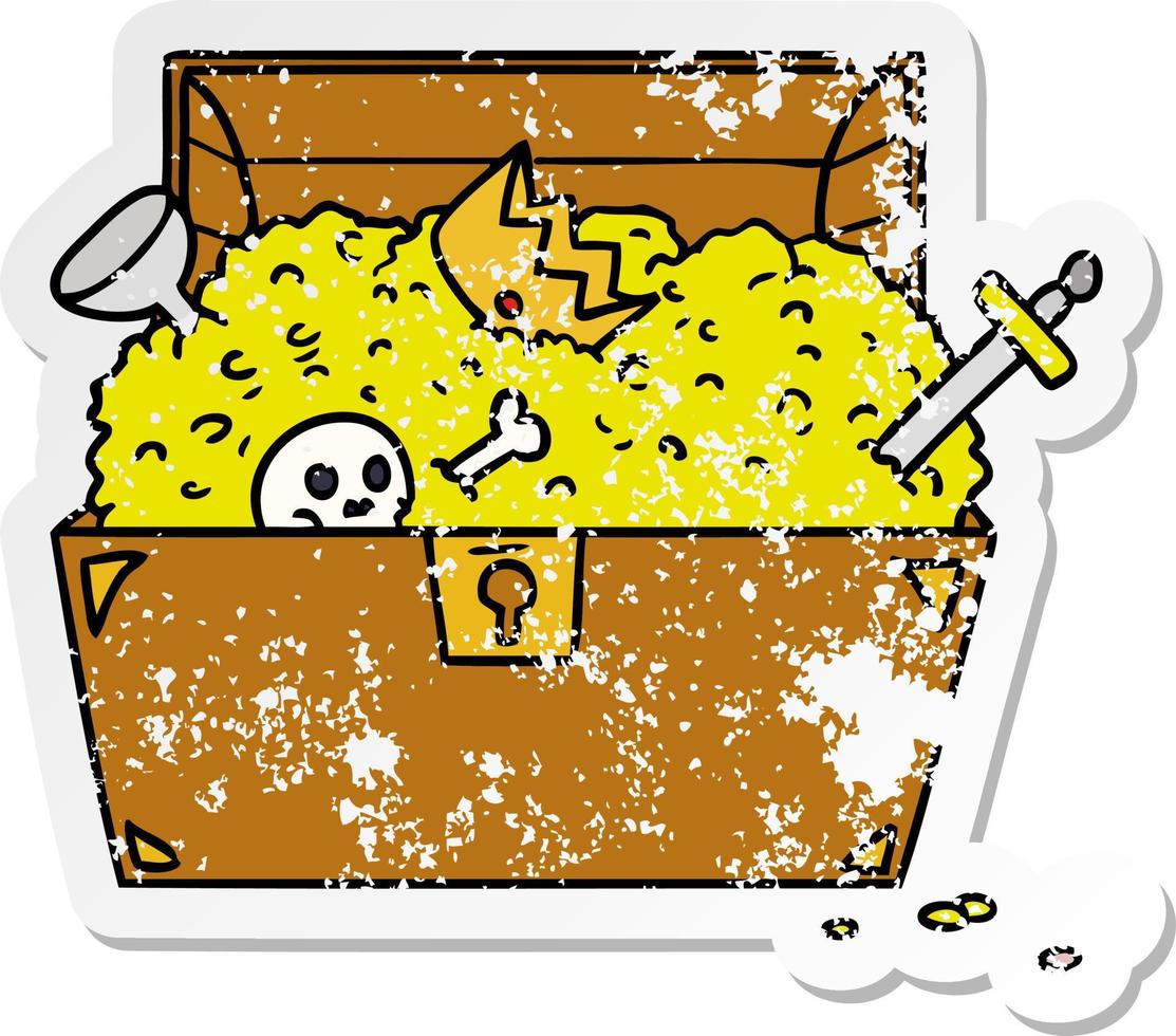distressed sticker cartoon doodle of a treasure chest vector