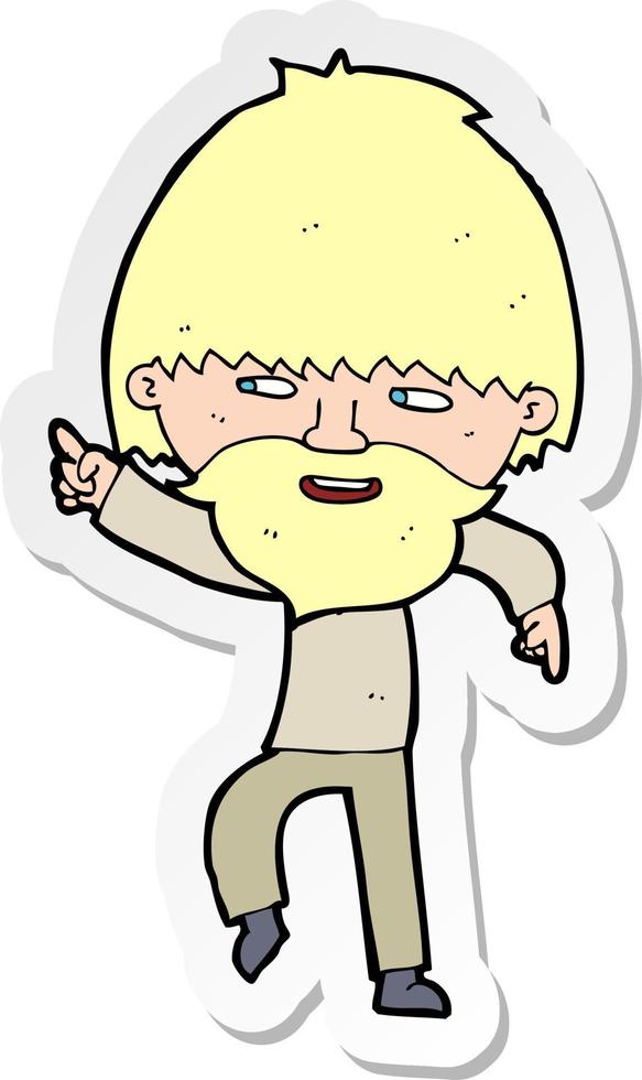 sticker of a cartoon bearded man pointing and laughing vector