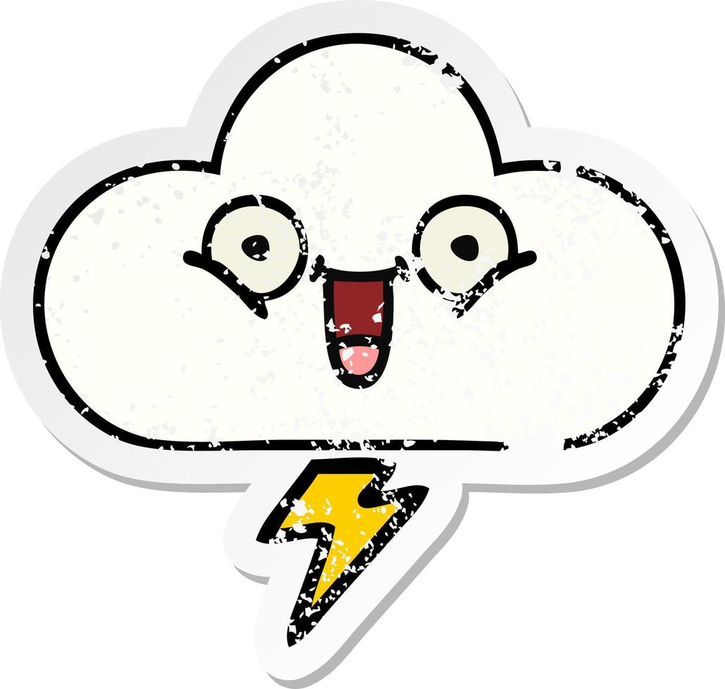 distressed sticker of a cute cartoon thunder cloud vector