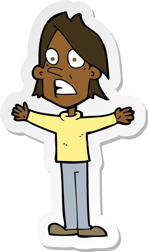 sticker of a cartoon frightened man vector