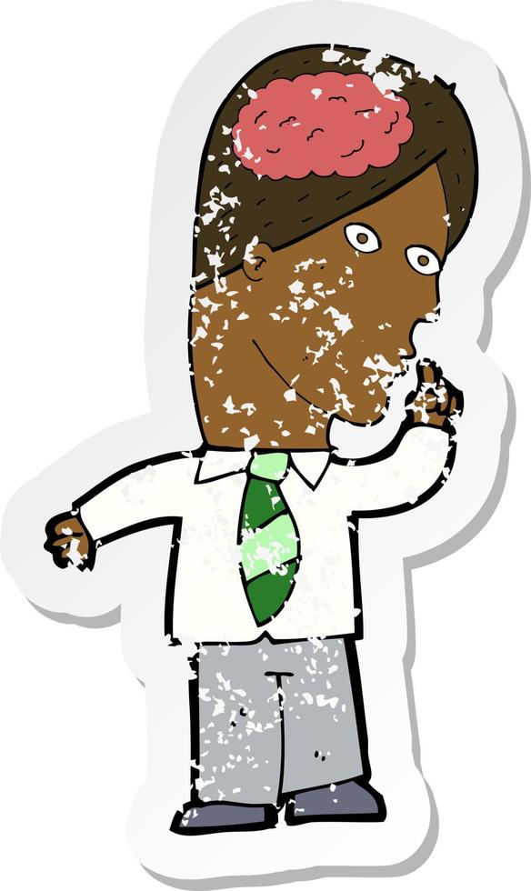 retro distressed sticker of a cartoon businessman with huge brain vector