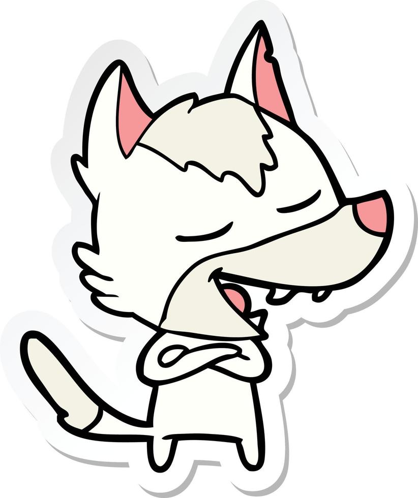 sticker of a cartoon wolf laughing vector