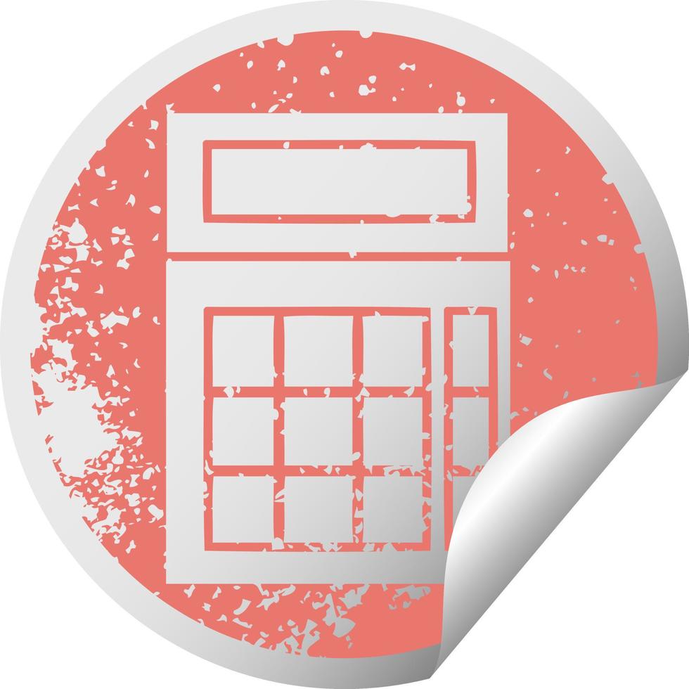 distressed circular peeling sticker symbol school calculator vector