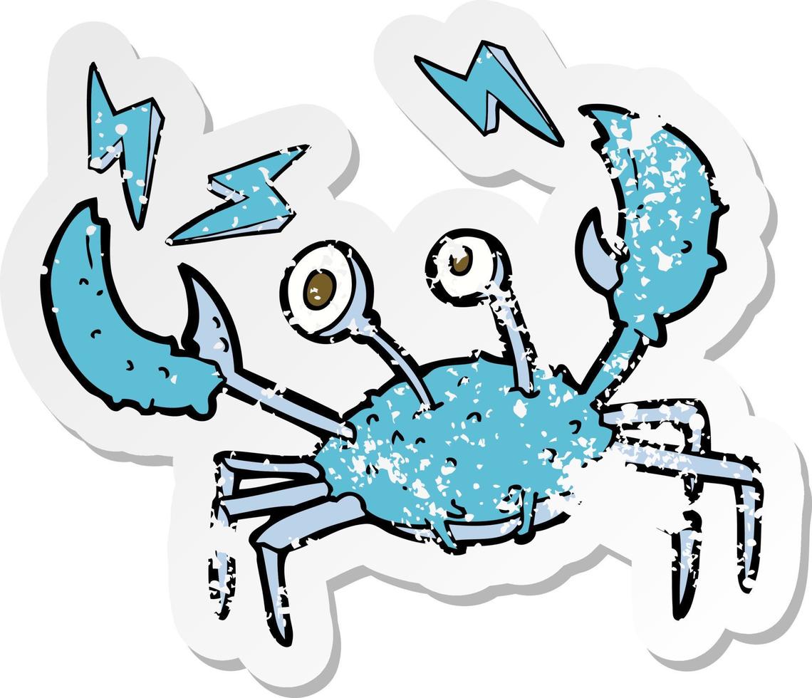 retro distressed sticker of a cartoon crab vector