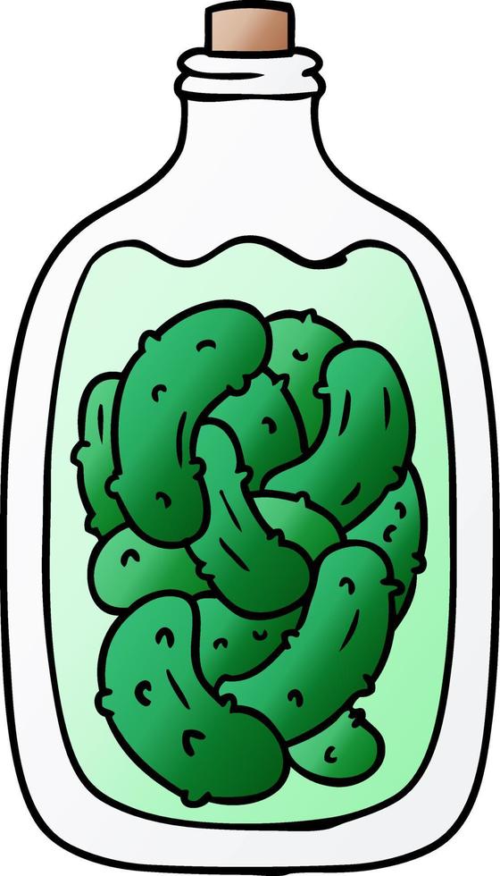 gradient cartoon doodle jar of pickled gherkins vector