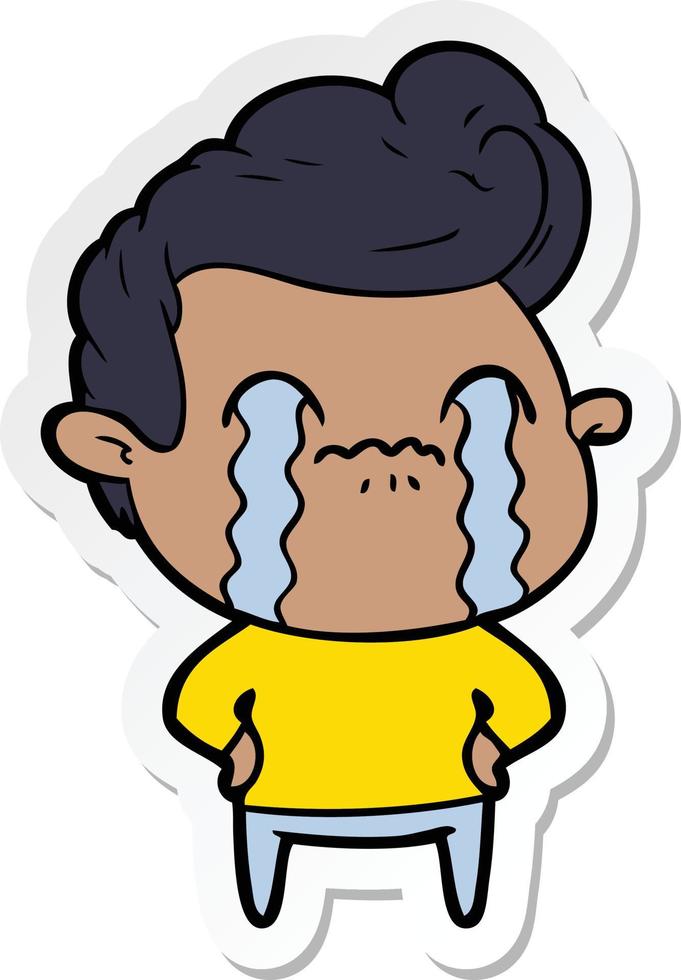 sticker of a cartoon man crying vector