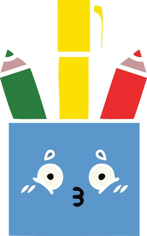 flat color retro cartoon pencil pot vector
