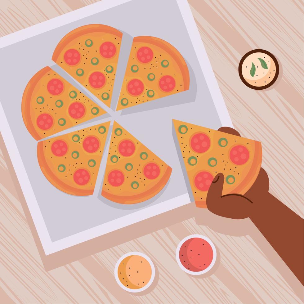 hand with pizza food vector