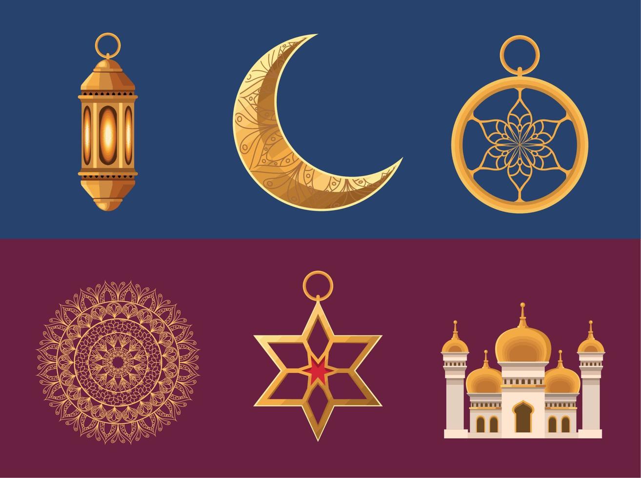 six ramadan kareem icons vector