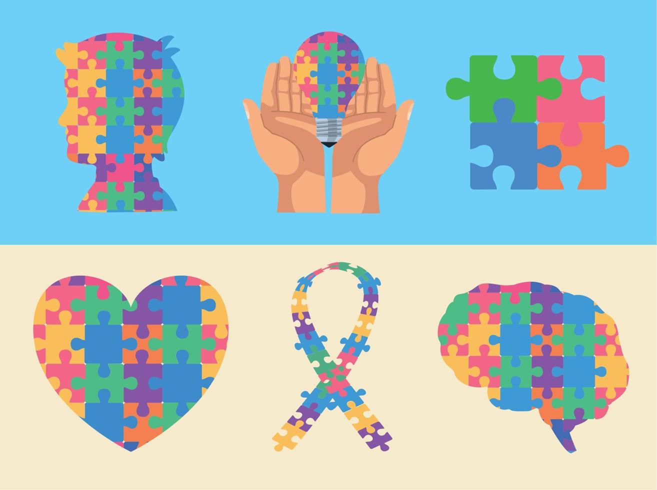 six autism day icons vector