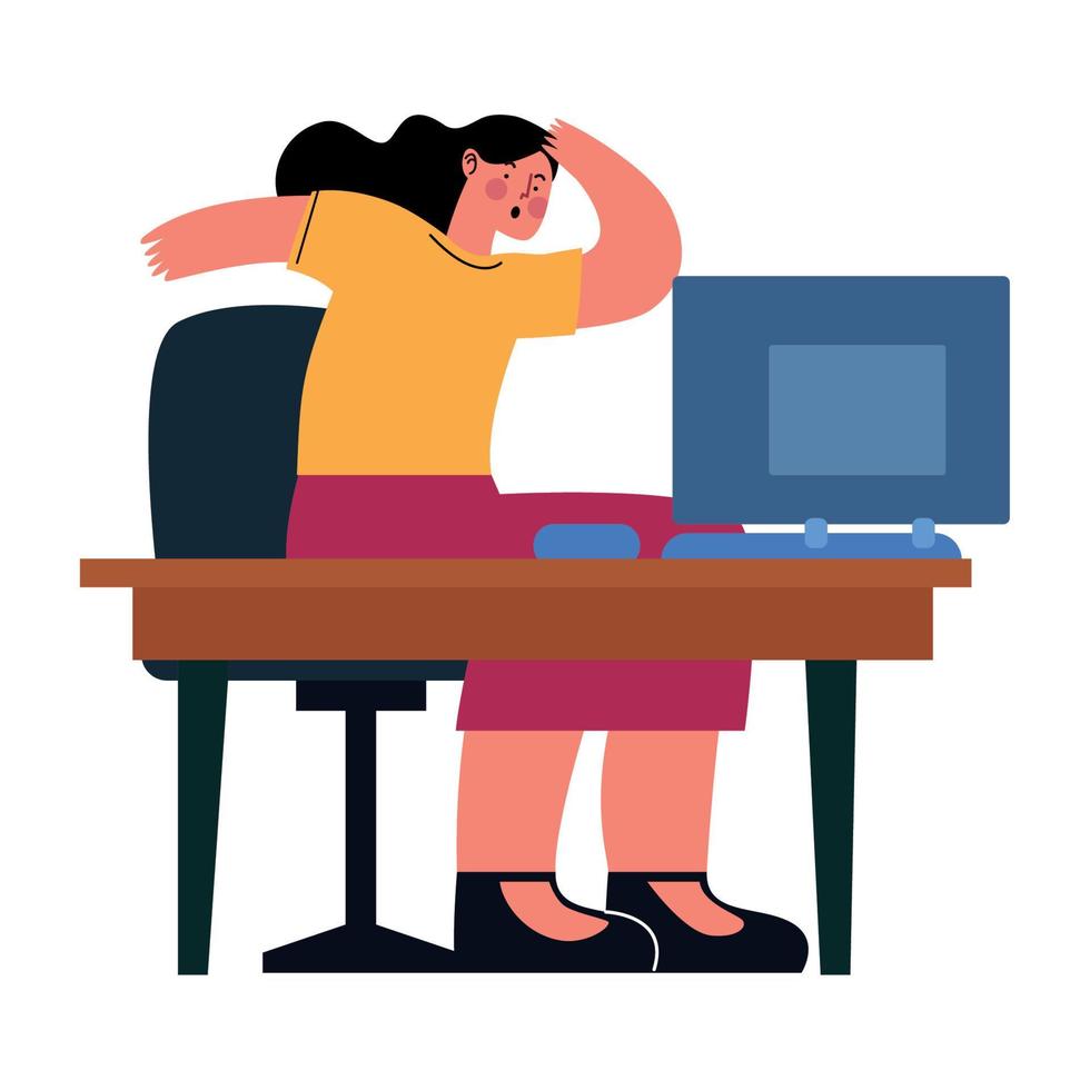 scared woman using desktop vector