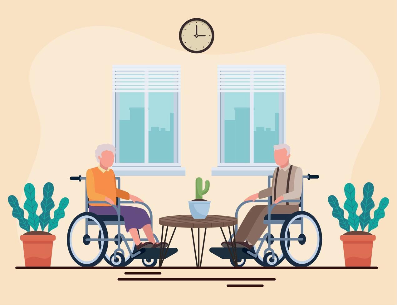 old couple in wheelchairs vector