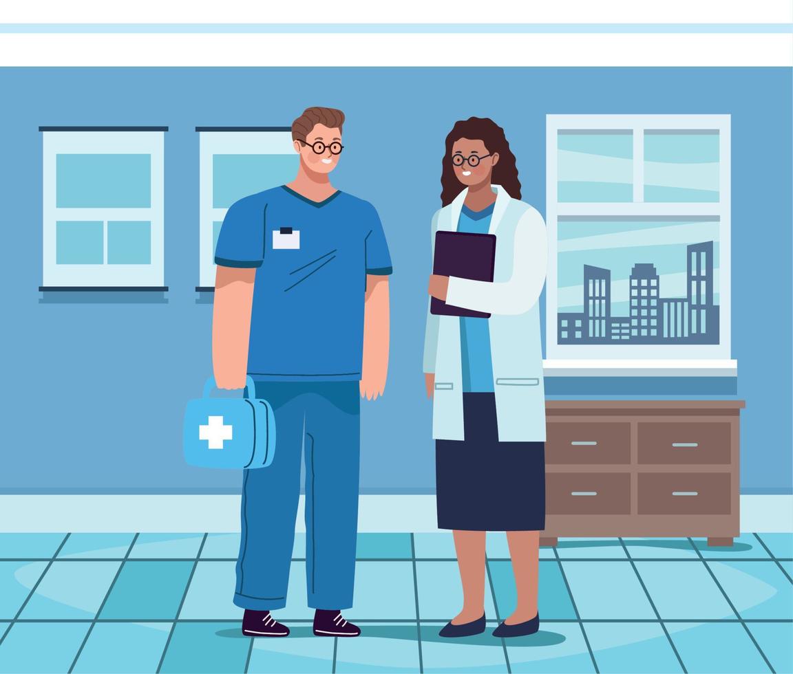 doctors couple workers standing vector