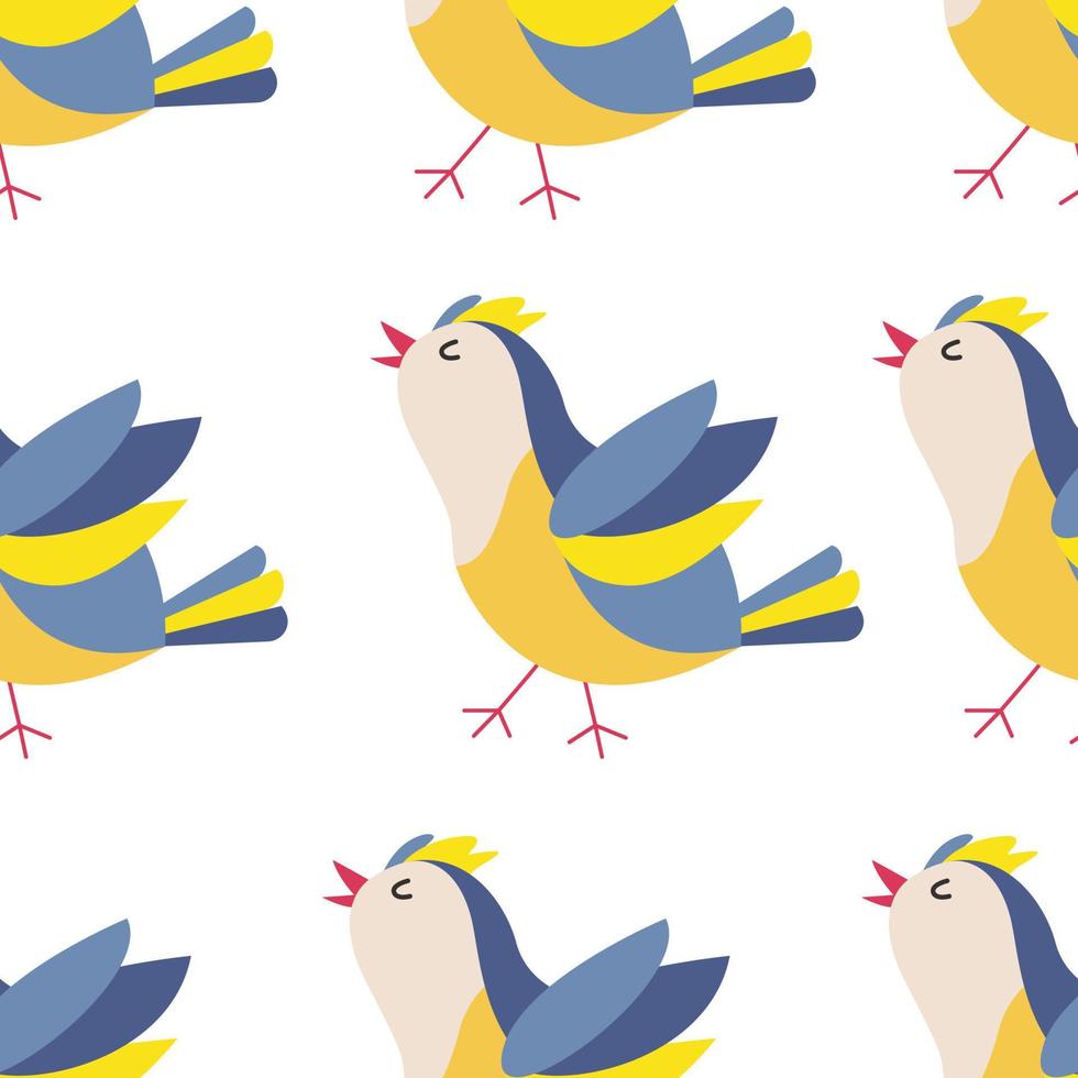 Colorful birds seamless pattern. Exotic birds in different print poses. Vector illustration