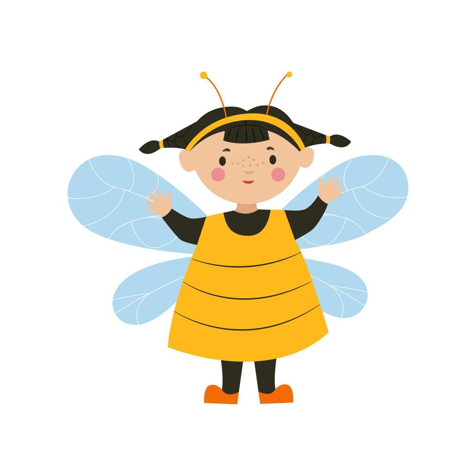 una niña disfrazada de abeja para halloween. un niño disfrazado de carnaval. ilustración vectorial en estilo plano vector