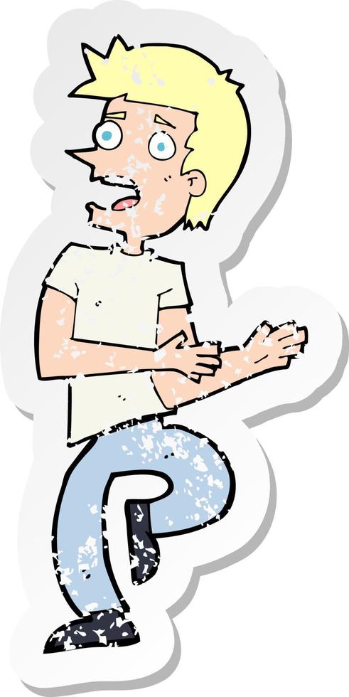 retro distressed sticker of a cartoon stressed out man vector