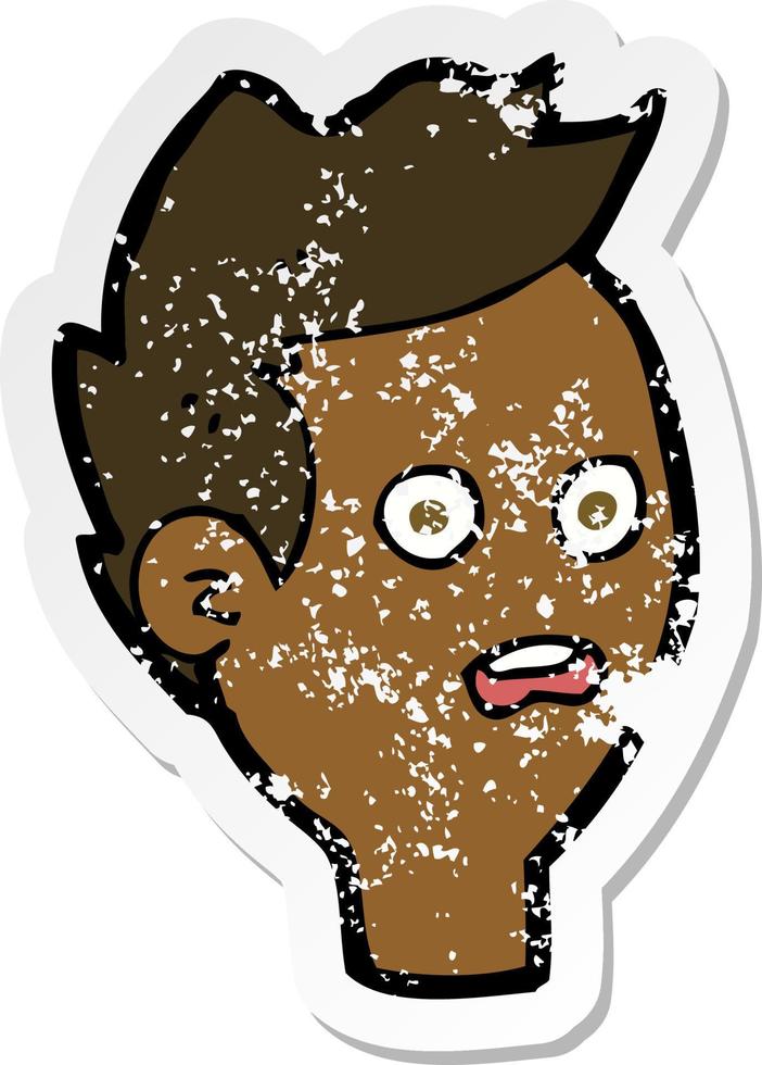 retro distressed sticker of a cartoon shocked man vector