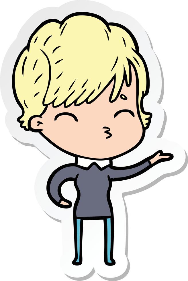 sticker of a cartoon woman thinking vector