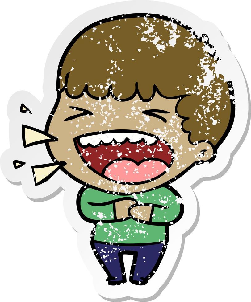 distressed sticker of a cartoon laughing man vector
