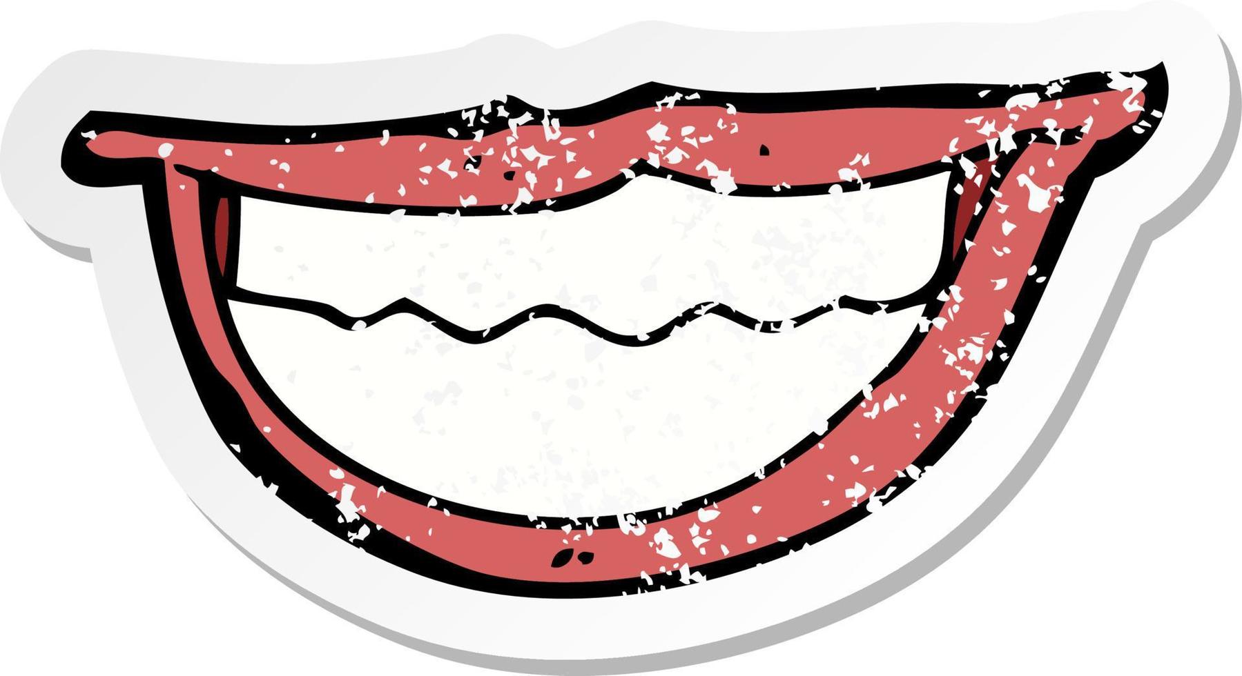 retro distressed sticker of a cartoon grinning mouth vector