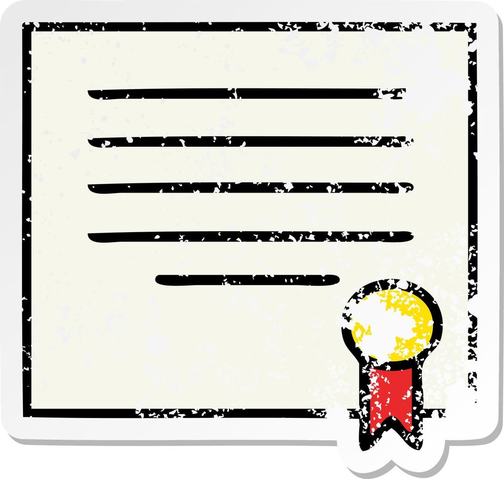 distressed sticker of a cute cartoon work diploma vector