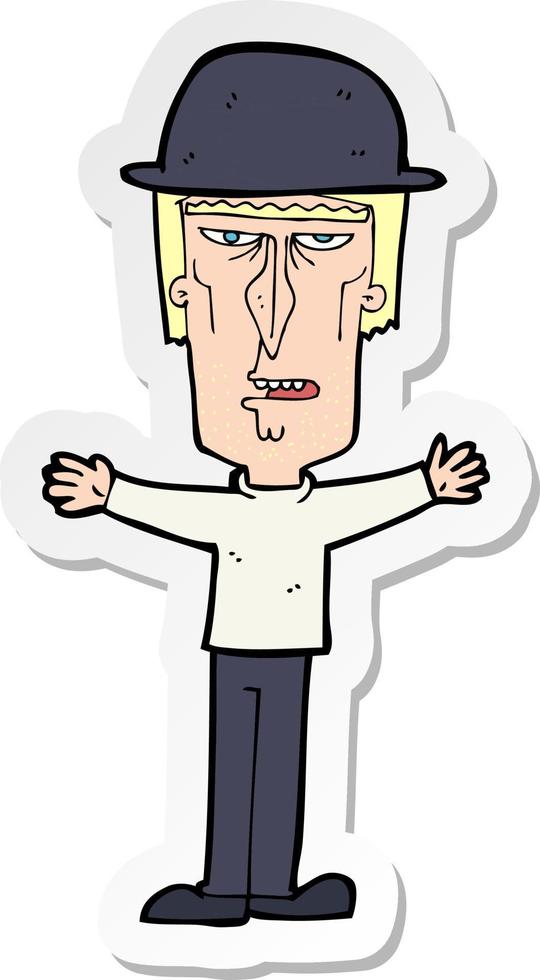 sticker of a cartoon man wearing bowler hat vector