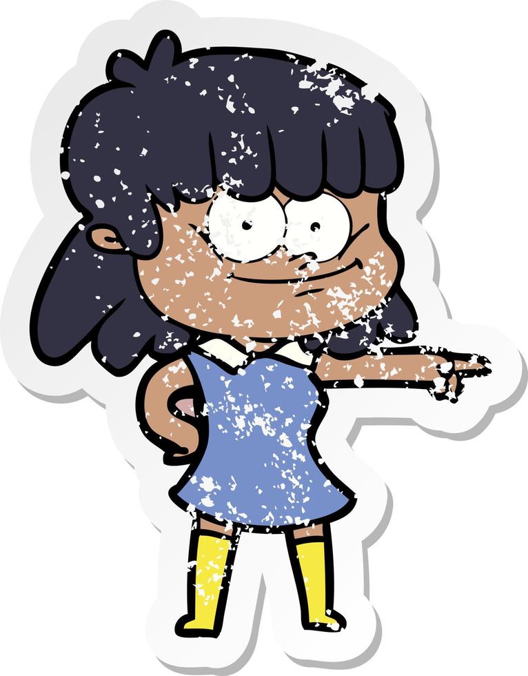 distressed sticker of a cartoon girl smiling vector