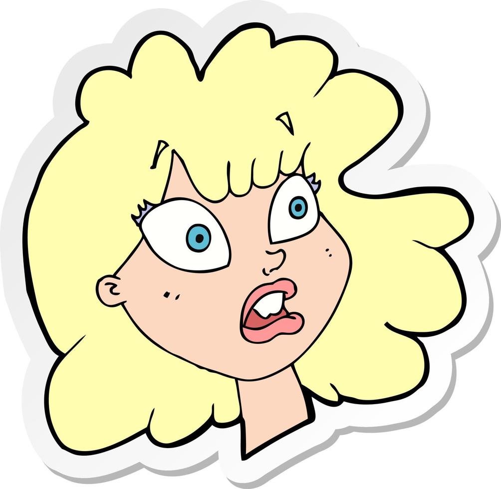 sticker of a cartoon shocked female face vector