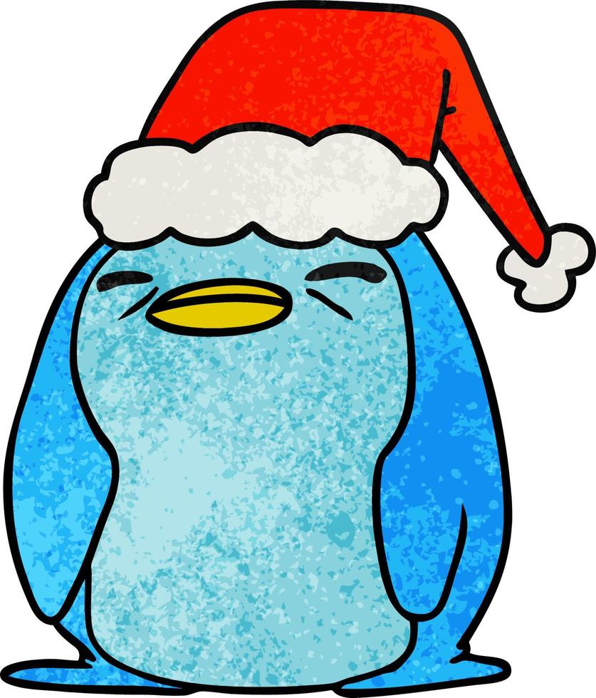 christmas textured cartoon of kawaii penguin vector