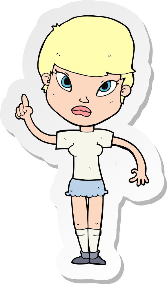 sticker of a cartoon woman with idea vector