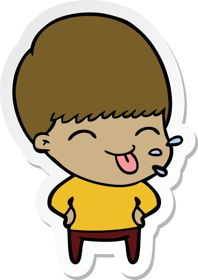 sticker of a funny cartoon boy vector