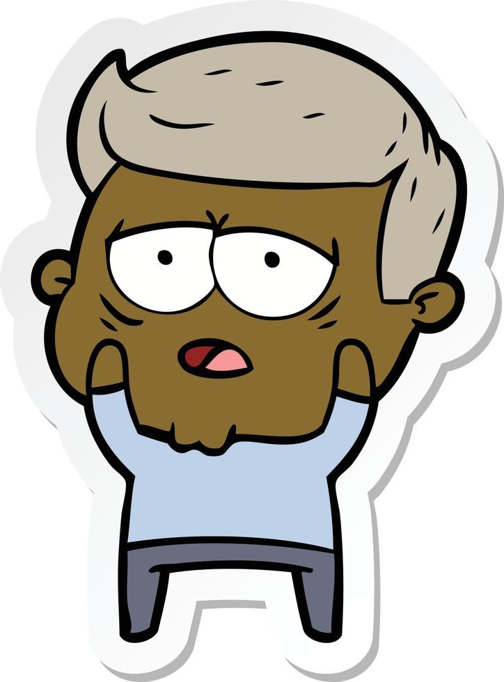 sticker of a cartoon tired man vector