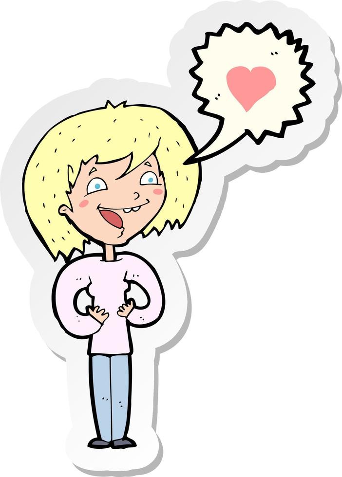 sticker of a cartoon woman in love vector