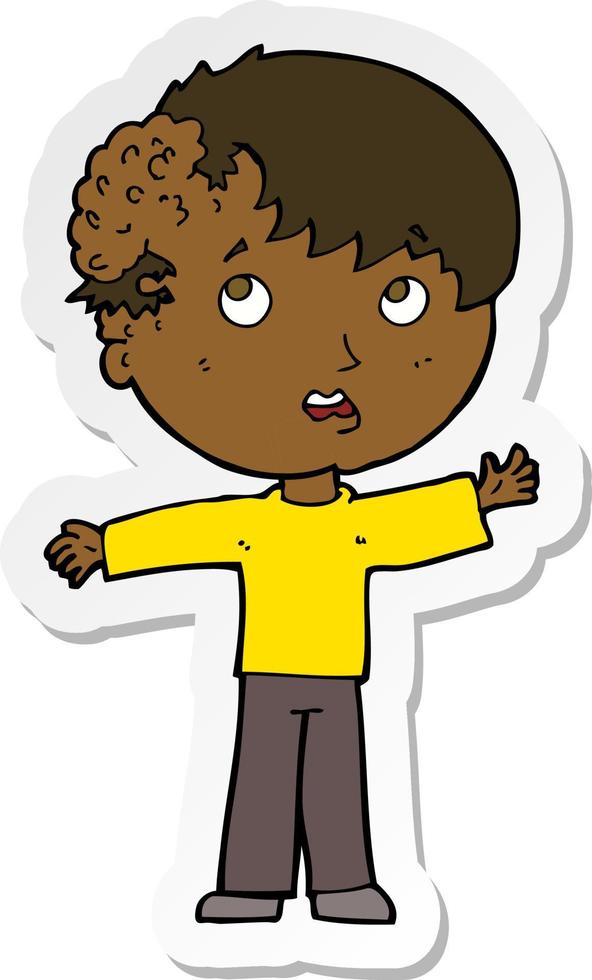 sticker of a cartoon boy with growth on head vector