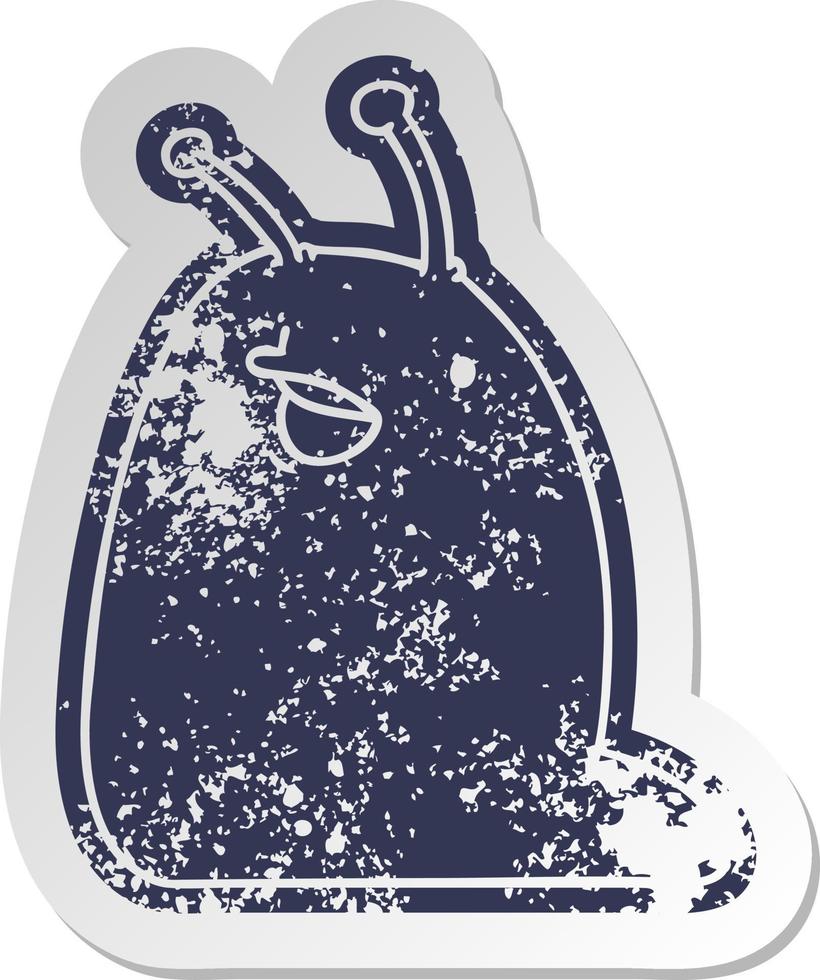 distressed old sticker of a cute kawaii slug vector