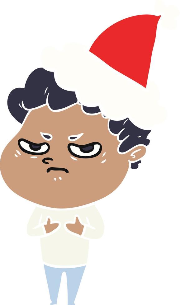 flat color illustration of a angry man wearing santa hat vector